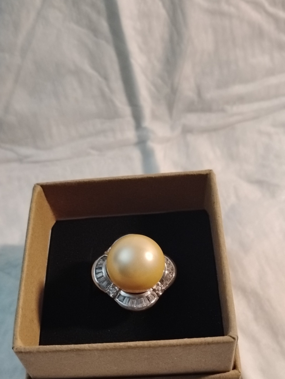 Pearlfection Golden Faux South Sea Pearl Ring size 7